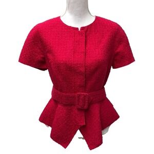 Oscar De La Renta Twill Peplum Blouse Top Womens 10 Pink Belted Old Money Luxury